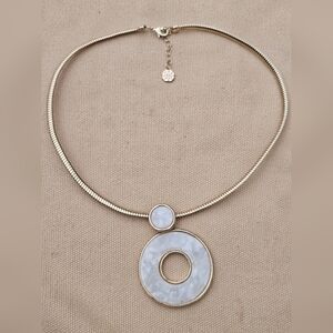 Gold-Tone Necklace with White Resin Disk Pendant